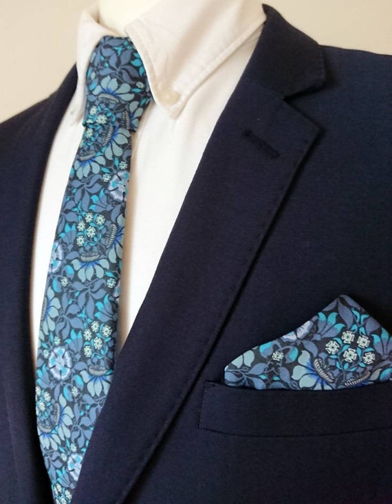 Liberty Tie and pocket square Persephone blue Morris Tana | Etsy