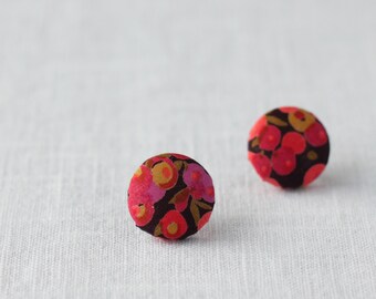 Flower Earring, Fabric Button Earring Floral Jewellery, Stud Earring