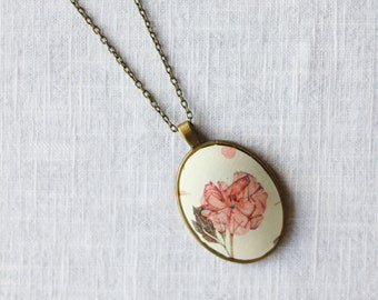 Rose Necklace, Botanical Gift for Mom, Sister, Wife, Retro Jewellery, Liberty Fabric Necklace, Cotton Necklace