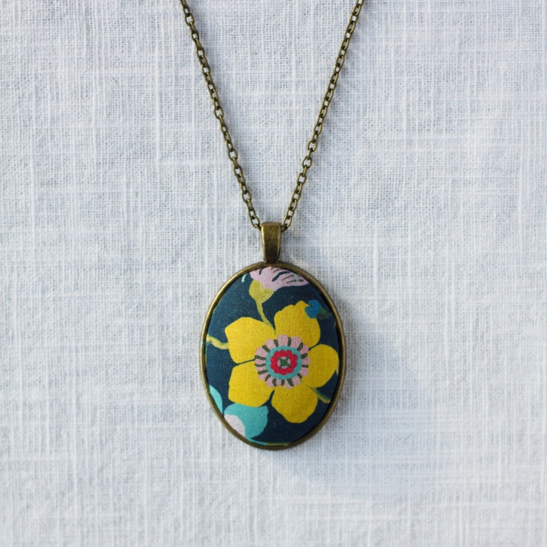 Colourful Necklace, Vintage Style Jewellery, Botanical Gift for Mom, Sister, Wife, Mustard Tone, Natural Jewellery image 1