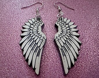 Bonitos pendientes de ala: alas acrílicas cortadas con láser, alas de ángel, alas blancas, alas de pájaro, alas de plumas, mosca, los mejores regalos para ella/él/ellos