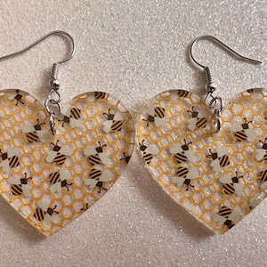 Bee Earrings: Laser Cut Acrylic Honey Bees, Bumblebees, Bumble Bees, Honeybees, Insects, Honey, Yellow, Hive, Best Gifts for Her/Him/Them