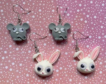 Mouse and Bunny Rabbit Earrings: Forest Animals, Nature, Mice, Gifts for Her/Him/Them