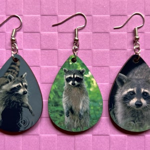 Raccoon Earrings: Cute Animal, Trash Panda Earrings, Zoo, Sublimated, Best Gift for Her/Him/Them