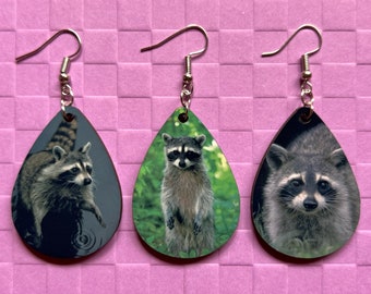 Raccoon Earrings: Cute Animal, Trash Panda Earrings, Zoo, Sublimated, Best Gift for Her/Him/Them