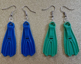 Snorkeling Flipper Earrings: Ocean Sport, Floating Fin, Beach, Snorkel, Scuba Dive, Fish, Water Activity, Diver, Best Gifts for Her/Him/Them