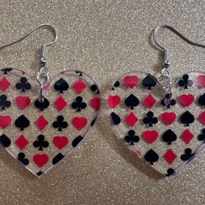 Orecchini per semi di carte da gioco: cuore in acrilico tagliato al laser, diamante, picche, fiori, serata di giochi, gioco d’azzardo, poker, casinò, i migliori regali per lei/lui/loro