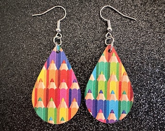 Colored Pencil Earrings: Laser Cut Acrylic Back to School Earrings, Artist, Teacher, Student, Education, Artist, Best Gifts for Her/Him/Them