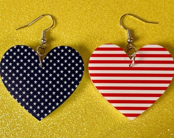 American Flag Earrings: Laser Cut Acrylic USA Flags, July 4th, 4th of July, United States, Patriot, Independence Day, Gifts for Her/Him/Them