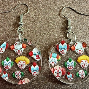 Clown Earrings: Laser Cut Acrylic Earrings, Scary Halloween Clowns, Red Nose, Spooky, Silly, Novelty Earrings, Best Gifts for Her/Him/Them
