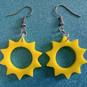 Sun Earrings: Laser Cut Acrylic Suns, Sunshine, Hot Weather, Good Weather, Warm Climate, Tropical Holiday, Best Gifts for Her/Him/Them