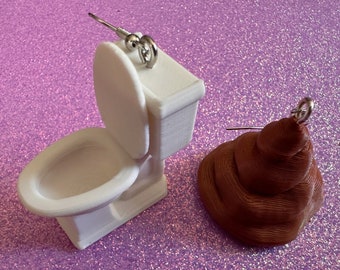 3D-Printed Toilet Earrings: Bathroom, Loo, Restroom, Water Closet, WC, Novelty, Poop, Poop Emoji, Funny Poop, Best Gifts for Her/Him/Them