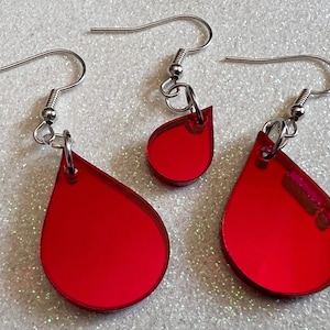 Blood Drop Earrings: Laser Cut Acrylic Blood Droplets, Vampire, Halloween, Scary, Horror, Bloody, Best Gifts for Her/Him/Them
