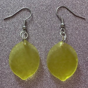 Lemon Earrings: Laser Cut Acrylic Lemons with Green Leaves, Lemonade, Fruit, Citrus, Food Earrings, Gifts for Her/Him/Them