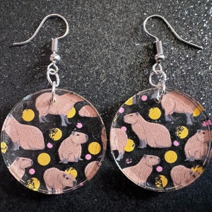 Capybara Earrings: Laser Cut Acrylic Capybaras, Rodent, Cute Animals, Zoo, Giant Cavy Rodent, Best Gifts for Her/Him/Them