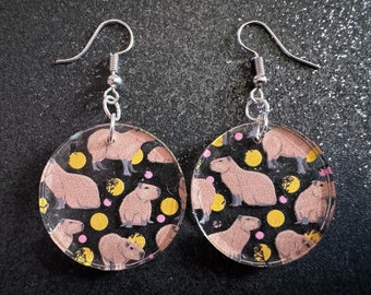 Orecchini Capibara: Capibara acrilico tagliato al laser, roditore, animali carini, zoo, roditore cavia gigante, migliori regali per lei/lui/loro