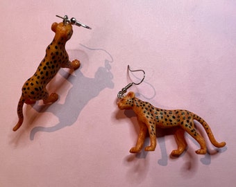 Leopard Earrings: Safari, Big Cats, Animals, Cheetah, Zoo, Toys Turned Earrings, Gifts for Her/Him/Them