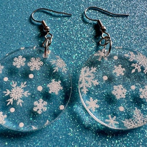 Snowflake Earrings: Laser Cut Acrylic Snowflakes, Teardrop Earrings, White Christmas, Snowing, Snow Storm, Winter, Gifts for Her/Him/Them