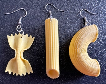 Pasta Earrings: 3D Printed Traffic Penne Pasta, Italian Food, Novelty Earrings, Tortiglioni, Bow Tie Pasta, Best Gifts for Her/Him/Them