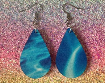 Water Earrings: Laser Cut Acrylic Ocean Earrings, Pool, Sea, Swimming, Waves, Beach, Tropical Vacation, Summer, Best Gifts for Her/Him/Them