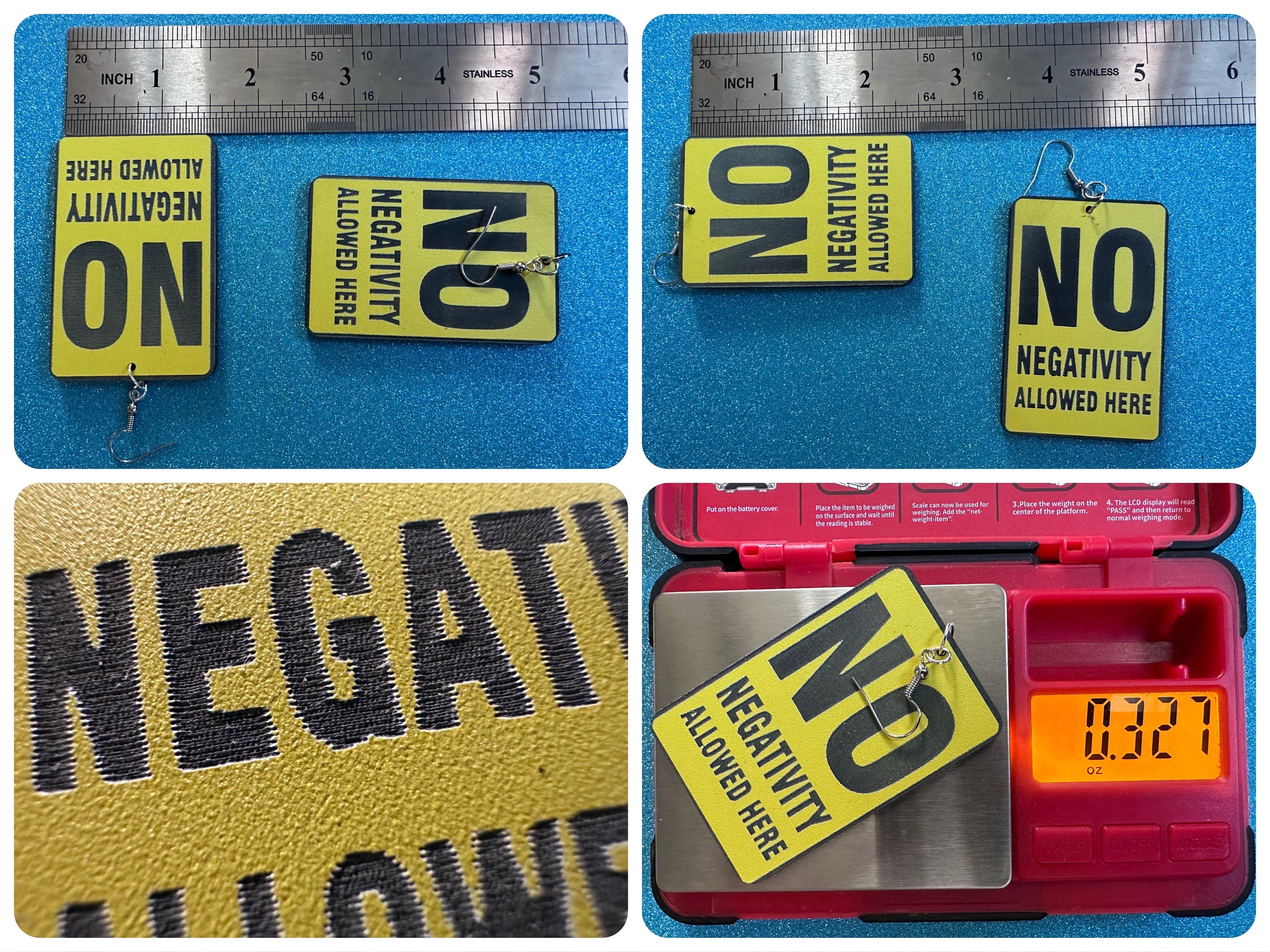 No Negativity Sign Earrings: Laser Cut Acrylic Signs, Black and Yellow ...