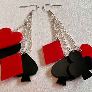 Pendientes de palo de naipes: Corazón acrílico cortado con láser, Diamante, Picas, Tréboles, Noche de juegos, Apuesta, Póquer, Casino, Los mejores regalos para ella/él/ellos