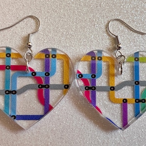 Subway Earrings: Laser Cut Acrylic Subway Map, NYC Subway, Metro, Underground, Travel, Train, U-Bahn, Colorful, Best Gifts for Her/Him/Them