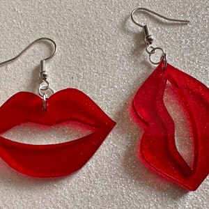 Red Lip Earrings: Laser Cut Acrylic Lips, Makeup, Girl, Woman, Love, Kiss, Cute, Valentines, Anniversary, Best Gifts for Her/Him/Them