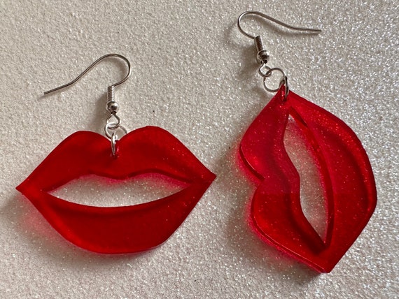 Red Lip Earrings Laser Cut Acrylic Lips Makeup Girl Woman Love Kiss Cute Valentines Anniversary Best Gifts for Her him them Etsy