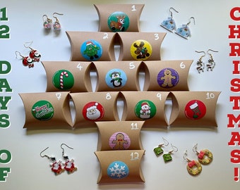 Advent Calendar (Earring-licious): 12 Days of Christmas Earrings, Christmas Gift, Present, Gifts for Her/Him/Them