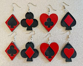 Brincos de naipe de cartas de baralho: coração de acrílico cortado a laser, diamante, espadas, paus, noite de jogos, jogo, pôquer, cassino, melhores presentes para ela/ele/eles