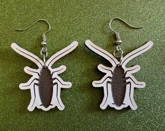 Cockroach Earrings: Laser Cut Acrylic Cockroaches, Bugs, Insects, Entomology, Costume Jewelry, Novelty Gag Gift, Best Gifts for Her/Him/Them
