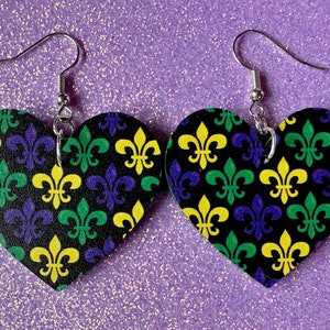 Fleur De Lis Earrings: Laser Cut Acrylic Mardi Gras Earrings, Purple, Gold, Green Earrings, Carnival, New Orleans, Gifts for Her/Him/Them