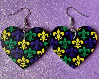 Orecchini Mardi Gras Per Donna - Viola, Verde, Oro Con Perline E Fleur De Lis, Carnevale, Gioielli Festivi
