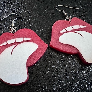 Red Lips & Tongue Earrings: Laser Cut Acrylic Lips, Lick, Smile, Tongues, Novelty, Woman, Kiss, Valentines, Best Gifts for Her/Him/Them