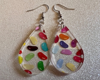 Jelly Bean Earrings: Laser Cut Acrylic Jelly Beans in Jars, Candy, Sweet, Dessert, Novelty Earrings, Rainbow, Best Gifts for Her/Him/Them
