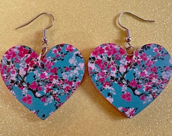 Pink Flower Earrings: Laser Cut Acrylic Flowers, Floral, Blue, Botany, Garden, Summer Vibes, Cherry Blossoms, Best Gifts for Her/Him/Them