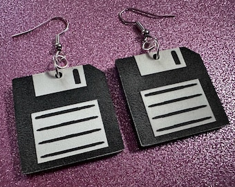 Floppy Fisk Earrings: Laser Cut Acrylic Floppy Disks, Retro Tech, Storage, Tech Nerd, Novelty Earrings, Best Gifts for Her/Him/Them