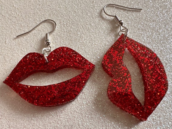 Red lip earrings sale