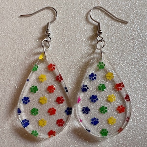 Rainbow Dog Paw Earrings: Laser Cut Acrylic Paw Prints, Dogs, Doggo, Dog Lover, Pet, Pets, Cat, Animal, Love, Best Gifts for Her/Him/Them