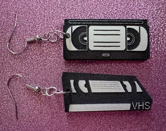 VHS Earrings: Laser Cut Acrylic Video Tape Earrings, Retro Tapes, Movies, 90s, 80s, Old School, Movie Night, Best Gifts for Her/Him/Them