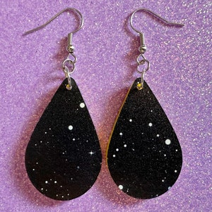 Night Sky Earrings: Laser Cut Acrylic Space Earrings, Astronomy, Stars, Planets, Astrology, NASA, Nebula, Magic, Best Gifts for Her/Him/Them