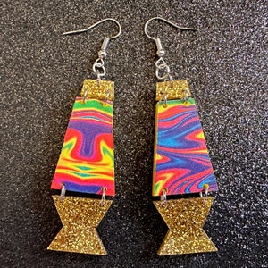 Lava Lamp Earrings: Laser Cut Acrylic Lava Lamps, Rainbow, Pop Culture, Colorful Retro Vibe, Glitter, Hippie, Best Gifts for Her/Him/Them