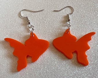 Goldfish Earrings: Laser Cut Acrylic Fish, Fishbowl, Aquarium, Animals, Orange Fishes, Best Gifts for Her/Him/Them