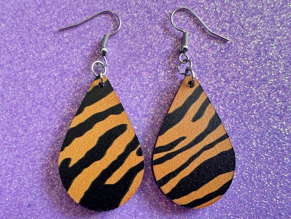 Tiger Print Earrings Laser Cut Acrylic Tiger Print Safari Cats