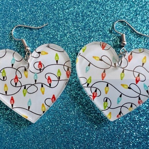 Christmas Light Earrings: Laser Cut Acrylic Christmas Bulbs, Hearts, Lights, Winter, Festive, Xmas, Holidays, Best Gifts for Her/Him/Them