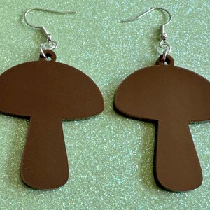 Mushroom Earrings: Dark Brown Laser Cut Acrylic Mushroom Jewelry, Mycology, Foraging, Plants, Whimsical, Fairy, Best Gifts for Her/Him/Them