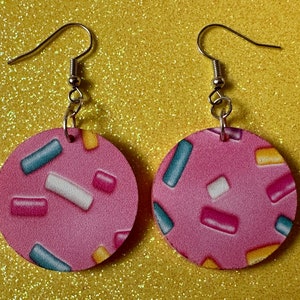 Sprinkles Earrings: Laser Cut Acrylic Sprinkles, Donut Donuts, Dessert, Cake, Ice Cream, Bakery, Food, Pink, Best Gifts for Her/Him/Them