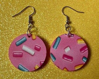 Sprinkles Earrings: Laser Cut Acrylic Sprinkles, Donut Donuts, Dessert, Cake, Ice Cream, Bakery, Food, Pink, Best Gifts for Her/Him/Them