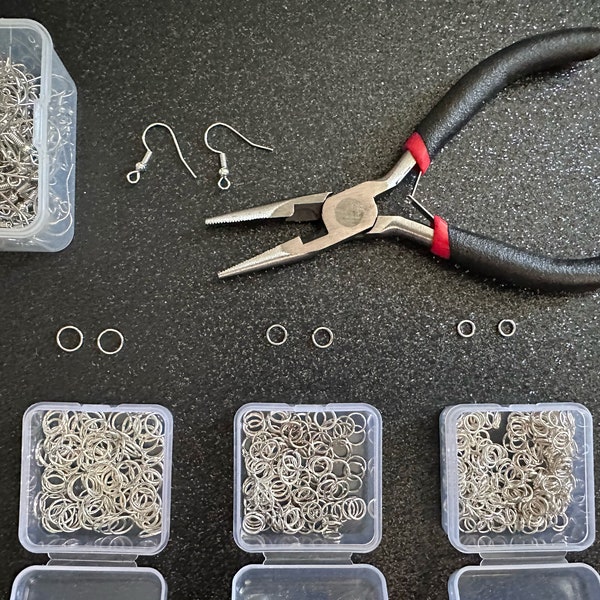 Earring Repair Kit to Fix Most Broken Earrings: Jewelry Pliers, Jump Rings, Jewelry Connectors, Fish Hooks, Organizational Boxes As Pictured